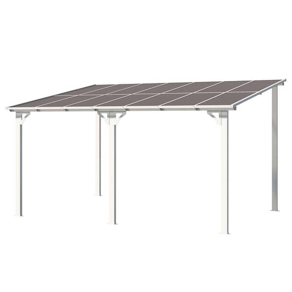 10 ft. x 14 ft. Wall Mounted Outdoor Gazebo with Lean to Gazebo Awnings, Aluminum Frame in White