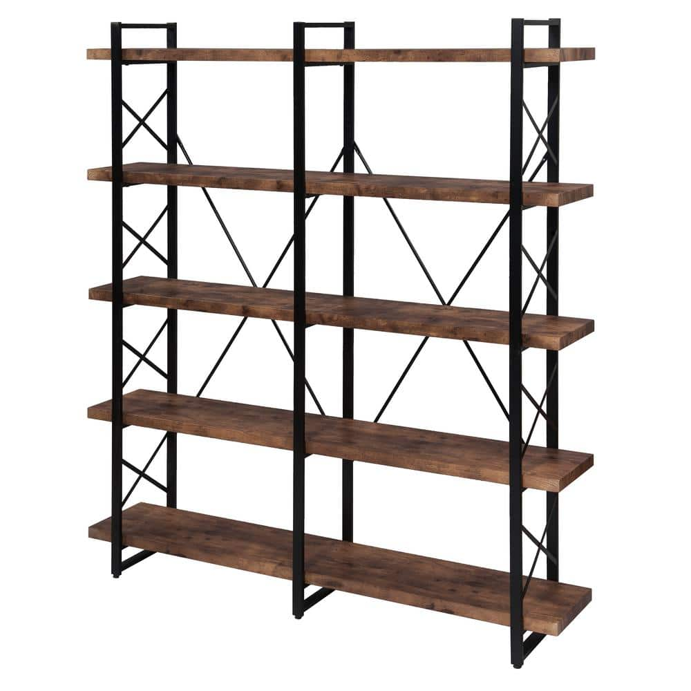 Modern Industrial X-Design 71 in. Tiger MDF 5-Tier Bookcases with Metal ...