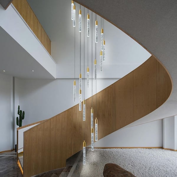 Home Lighting Gold 18-Light Modern Dimmable Integrated LED Mini Long Crystal Chandeliers Light For Entryway, 1Pack