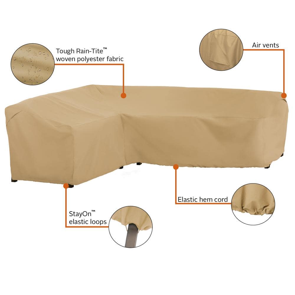 Beige Water-Resistant L-Shaped Patio Sectional Cover