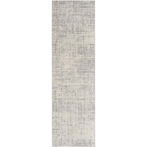 Currents Ivory Grey 2 ft. x 7 ft. Abstract Contemporary Runner Area Rug
