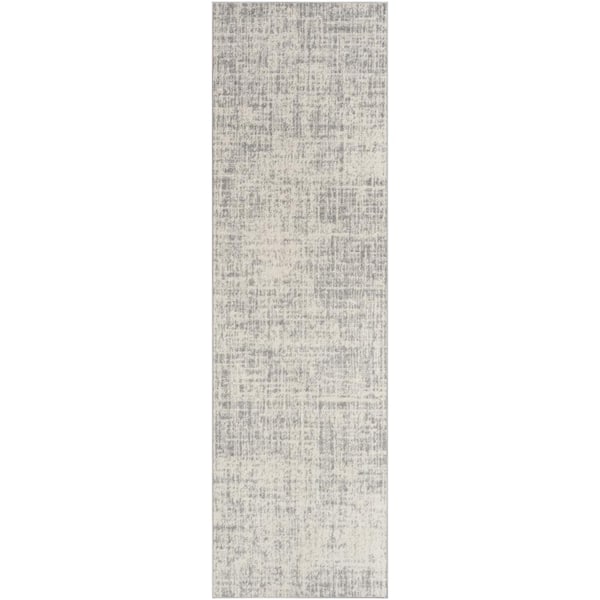 CALVIN KLEIN Currents Ivory Grey 2 ft. x 7 ft. Abstract Contemporary ...