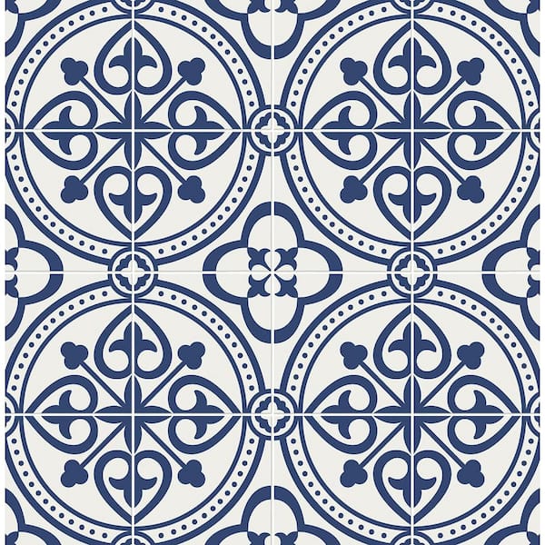 LILLIAN AUGUST 30.75 sq. ft. Luxe Haven Denim Blue Villa Mar Tile Vinyl Peel and Stick Wallpaper Roll