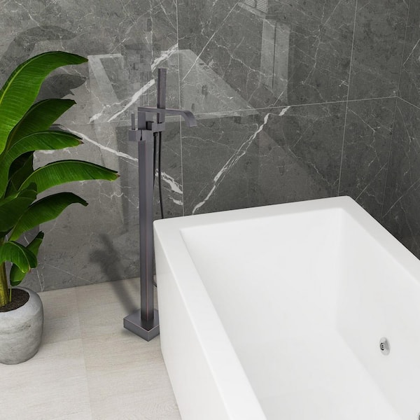Single-Handle Floor Mount Freestanding Tub Faucet with Hand Shower in Oil Rubbed Bronze