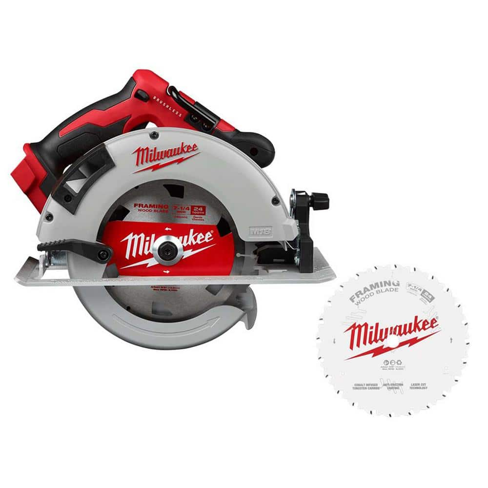 M18 18V Lithium-Ion Brushless Cordless 7-1/4 in. Circular Saw (Tool-Only) with 24-Tooth Carbide Framing Blade -  Milwaukee