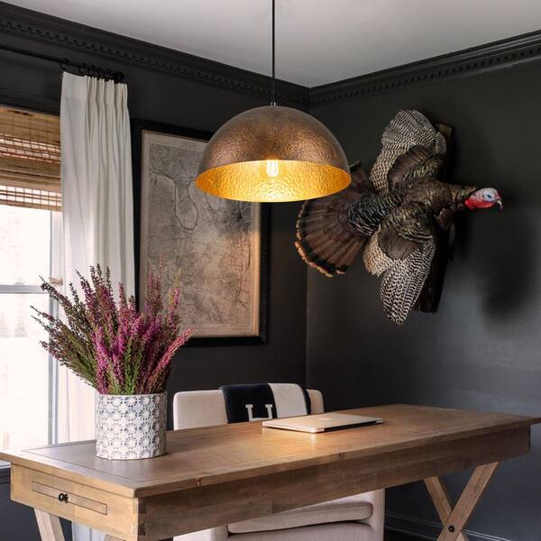 LLHZSY Luminarae 13.78 in. 1-Light Industrial Gold Hammered Dome