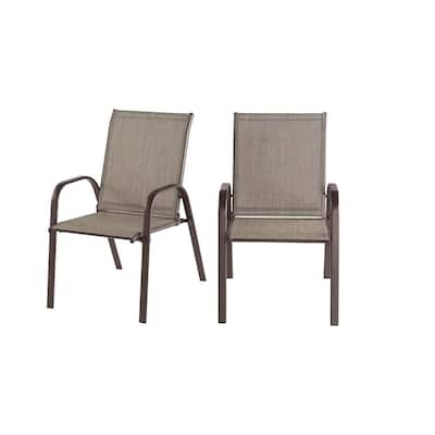 Mix and Match Dark Taupe Steel Sling Outdoor Patio Dining Chair in Riverbed Taupe Tan (2-Pack)