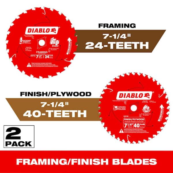 DIABLO 7-1/4 in. x 24-Tooth Tracking Point Framing and 7-1/4 in x 40-Tooth Finish Circular Saw Blades (2-Blades)