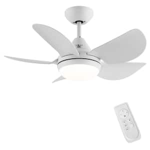 30 in. Integrated LED Light Kit Matte White Indoor Ceiling Fans With Reversible Motor and Remote Control, 5 ABS Blades