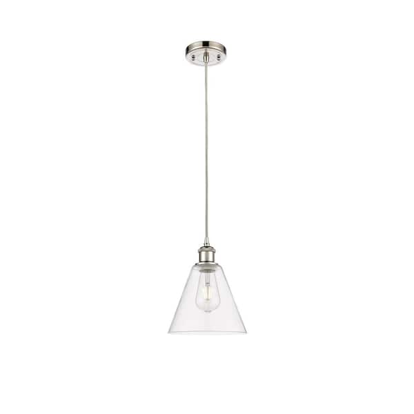 Berkshire 60-Watt 1-Light Polished Nickel Shaded Mini Pendant Light with Clear Glass Clear Glass Shade