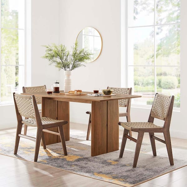 MODWAY Amistad in Walnut Wood 60 in. Column Dining Table Seats-6