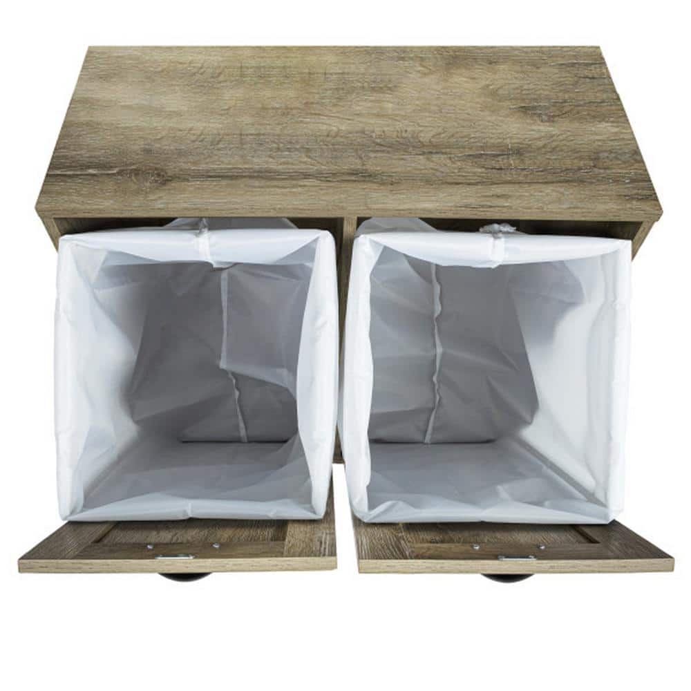 Oak Finish Tilt-Out Laundry Sorter Cabinet