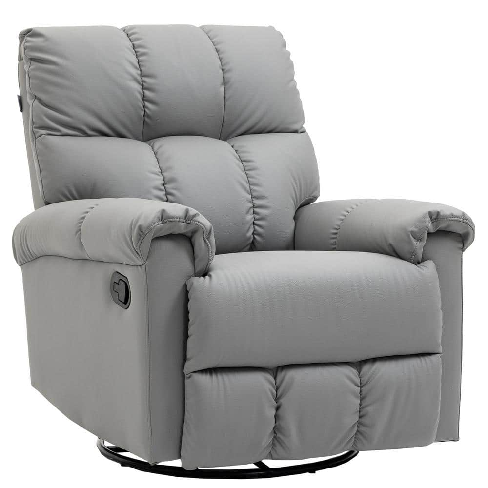 HOMCOM 38.25 in. Gray Faux Leather Rocker Recliner Chair with Footrest