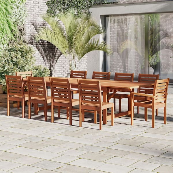 Turner 11-Piece Eucalyptus Extendable Rectangular Patio Dining Set