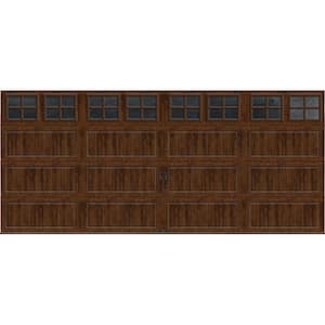 Gallery Steel Long Panel 16 ft x 7 ft Insulated 18.4 R-Value Wood Look Walnut Garage Door with SQ22 Windows