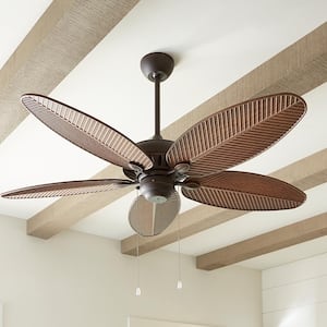 Cruise 52 in. Wet Rated Coastal Outdoor Roman Bronze Ceiling Fan with American Walnut Palm Leaf Blades and Pull Chain