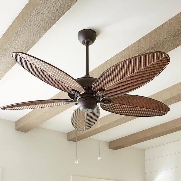 Cruise 52 in. Wet Rated Coastal Outdoor Roman Bronze Ceiling Fan with American Walnut Palm Leaf Blades and Pull Chain