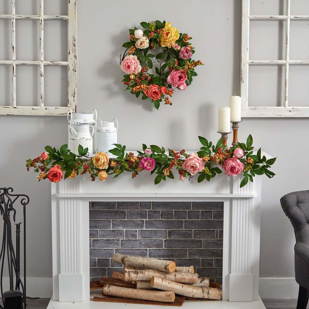 Springtime Elegance 31" Multicolor Peony & Berry Outdoor Garland