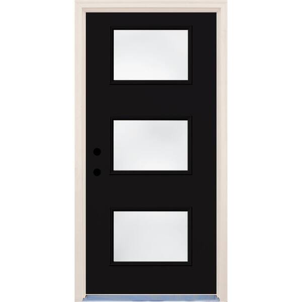 Builders Choice 36 in. x 80 in. Right-Hand Inkwell 3 Lite Clear Glass Painted Fiberglass Prehung Front Door with Brickmould