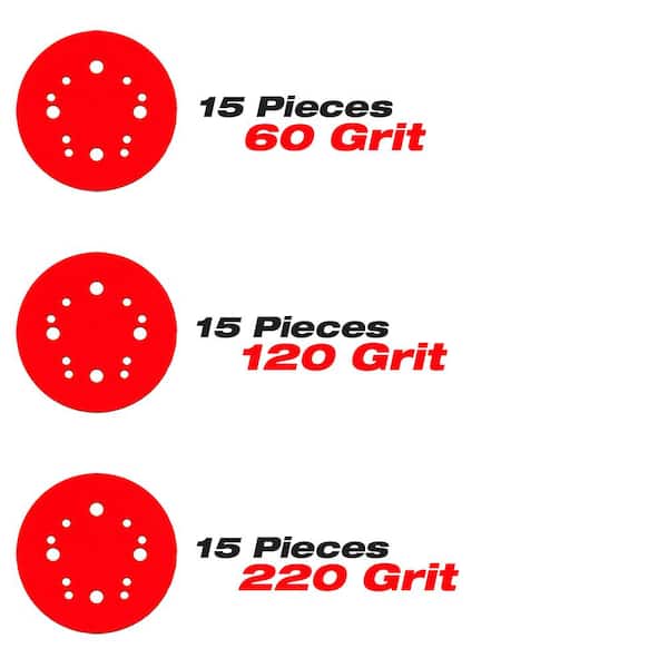 DIABLO 5 in. 60-Grit, 120-Grit and 220-Grit Universal Hole Random Orbital Sanding Disc with Hook and Lock Backing (45-Pack)