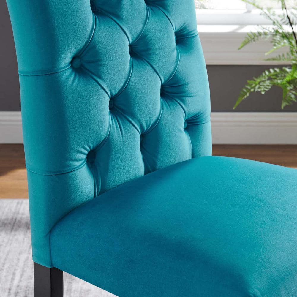 Blue Velvet Upholstered Wood Side Chair, 25" x 19" x 38"