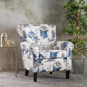 Multi-Colored Fabric Floral-Designed Arm Chair