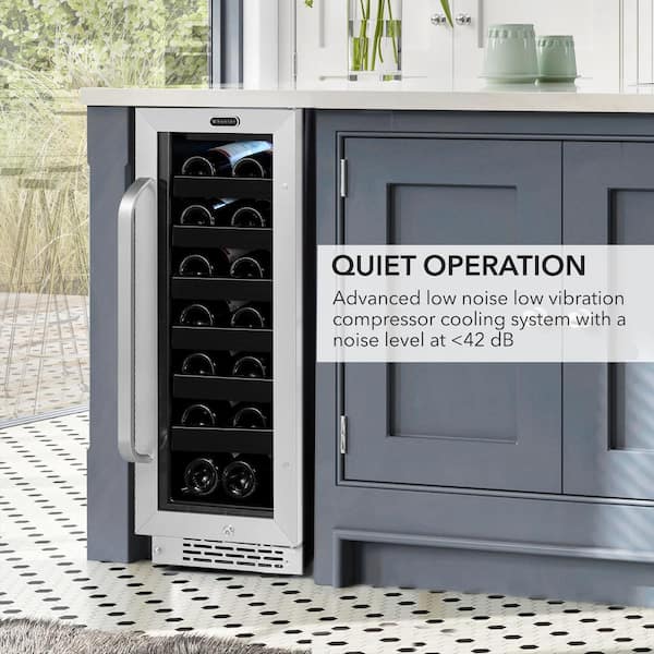 12 in. Single Zone 20 Bottles Undercounter Built-In Wine Cooler Refrigerator w/ Lock Stainless Steel LED