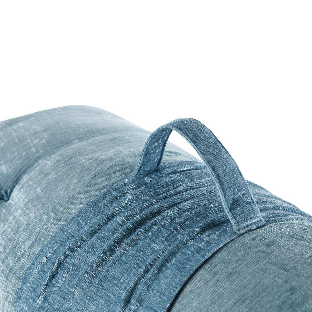 Aqua Blue Chenille Tufted Long Floor Cushion with Travel Wrap