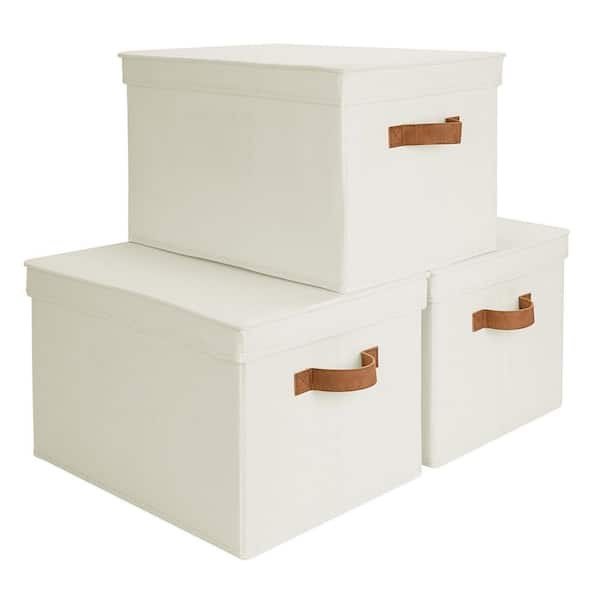 35 Qt. Fabric Storage Bin with Lid in Ivory (3-Pack)
