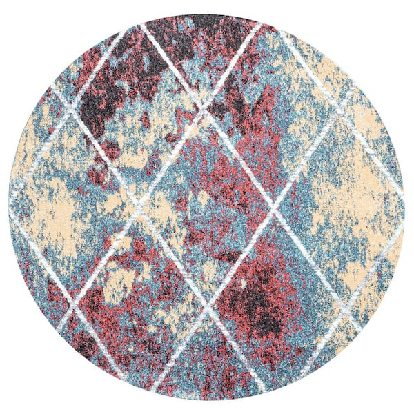 Cole Minimalist Diamond Multi/White 5 ft. Round Trellis Area Rug