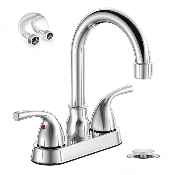 Chrome 4 Inch 2 or 3 Hole Bathroom Sink Faucet, 2 Handles Centerset Modern Bathroom Faucet, with 360 Swivel Spout.