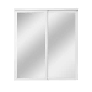 72 in. x 80 in. White Solid MDF Core Mirrow Pre-Finished Composite Sliding Door with Hardware Kit