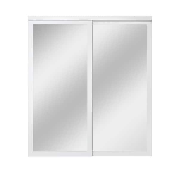 ARK DESIGN 72 in. x 80 in. White Solid MDF Core Mirrow Pre-Finished Composite Sliding Door with Hardware Kit