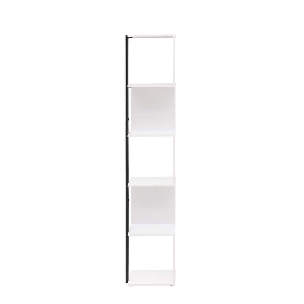 White Wood 5-Tier Corner Bookcase with Metal Support