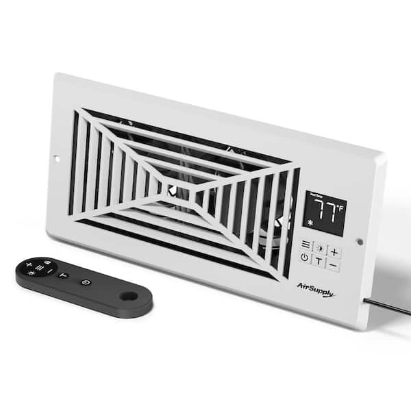 TURBRO Register Booster Fan, Fits 4 in. x 10 in. Register Holes, Enhances HVAC Airflow, 4-Way Vent Grille, 10-Speed Fan, White