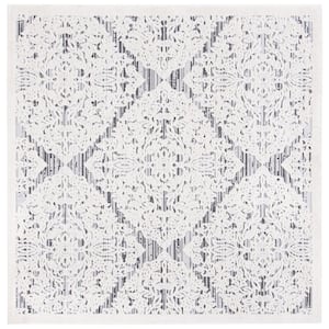 Cabana Ivory/Gray 7 ft. x 7 ft. Diamond Medallion Indoor/Outdoor Patio  Square Area Rug