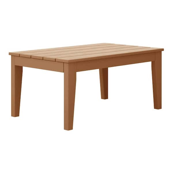 Laguna Outdoor Patio Weather Resistant Poly Plastic Rectangle Coffee Table in Teak