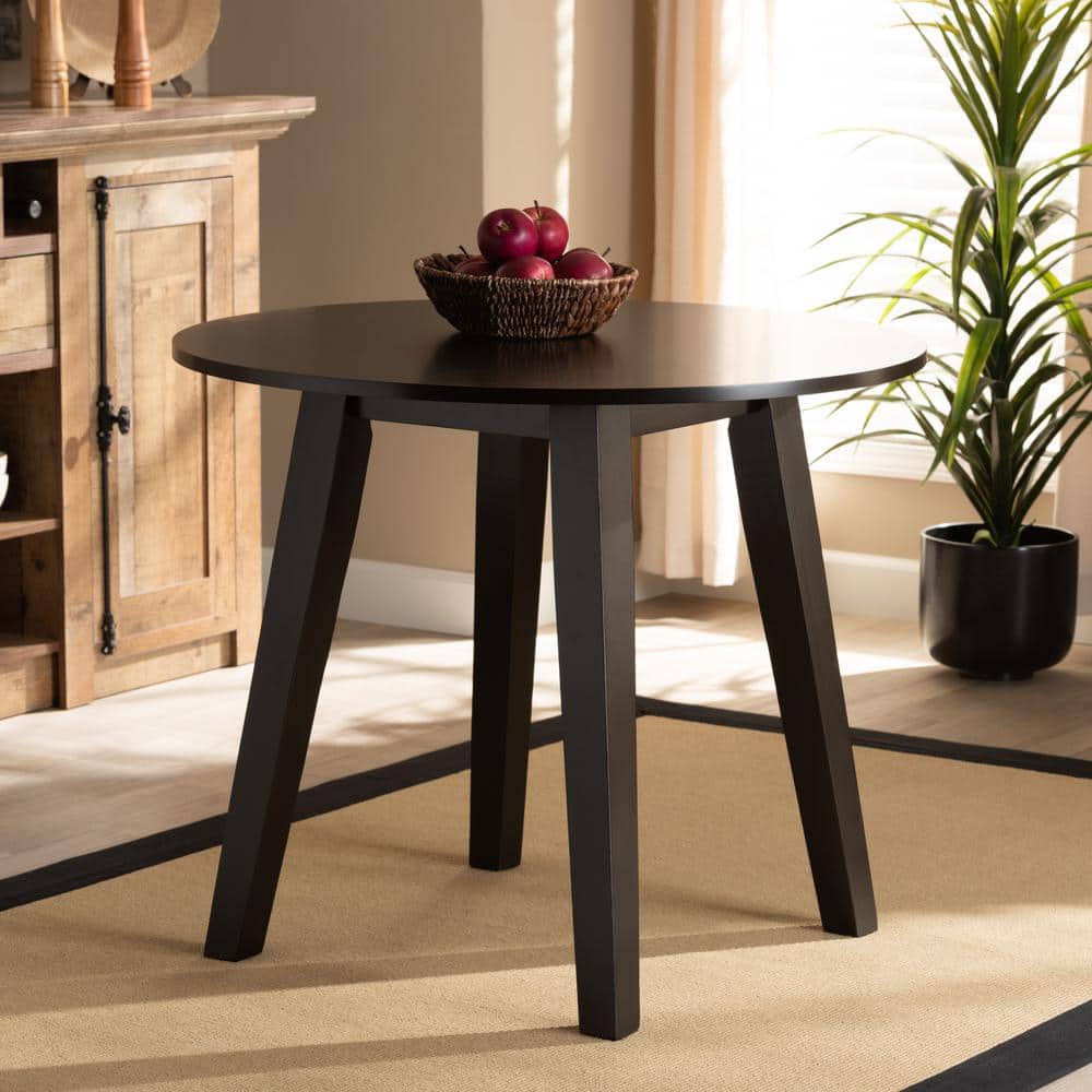 Ela Dark Brown Round Wood Dining Table with Splayed Legs