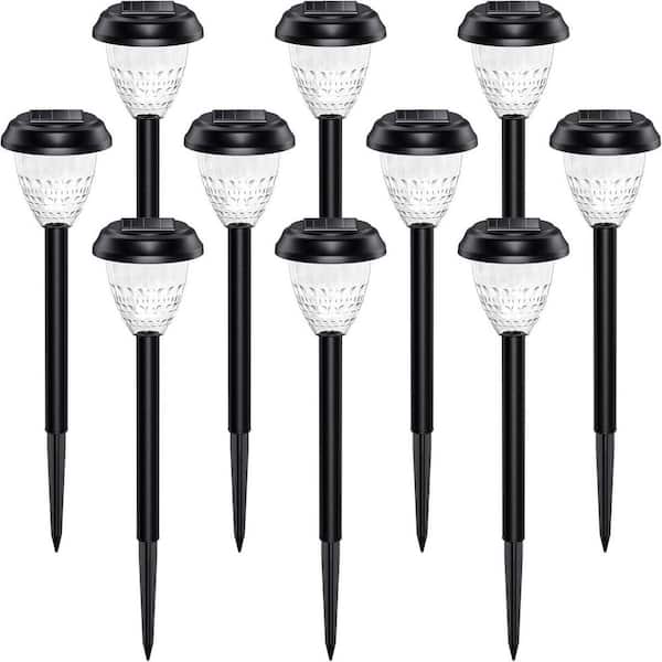Cool White Plastic Solar Garden Torch Pathway Lights Dusk to Dawn Waterproof LED Outdoor Landscape Lighting 10-Pack