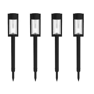 Clermont 15 Lumens Black LED Weather Resistant Modern Outdoor Solar Bollard Light, Seedy Glass and Vintage Bulb (4-Pack)