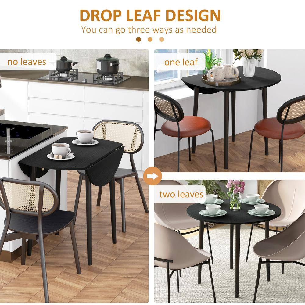 Black Round Foldable Dining Table with Pinewood Legs