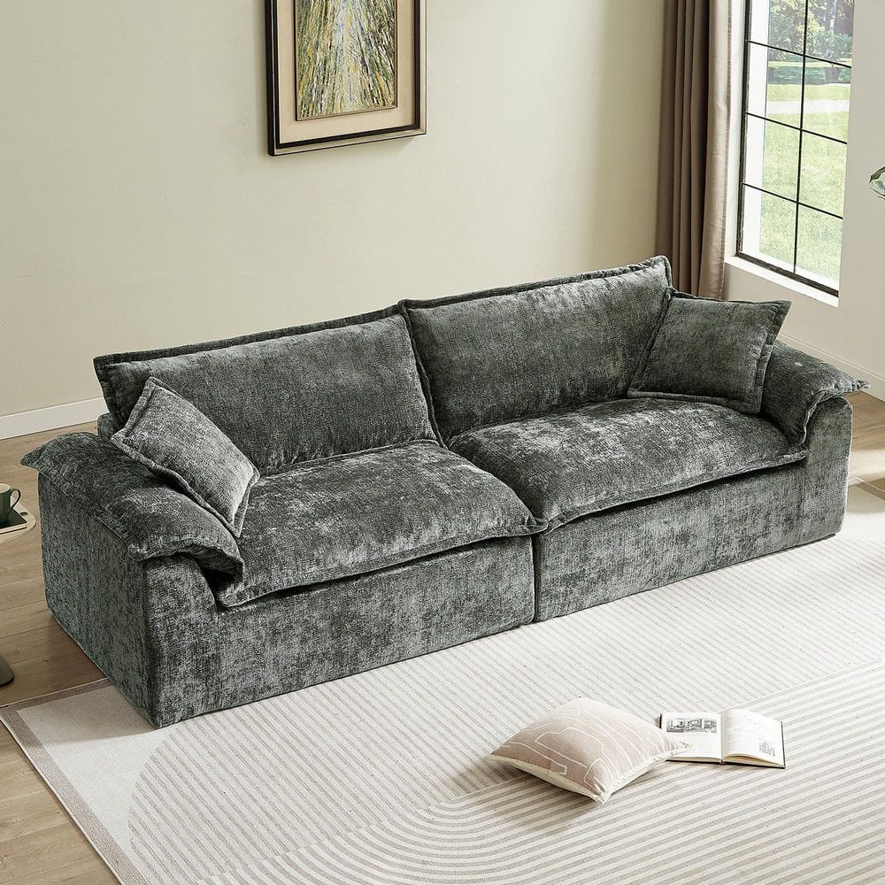 Fynne 114.2 in. Gray Modern Boneless Sofa Chenille Modular Sectional, Deep Seat No Assembly, Soft Cloud Comfort Couch price history on PriceWatchPro