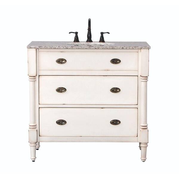 Home Decorators Collection Fallston 37 in. W x 22 in. D Bath Vanity in Weathered Ivory with Granite Vanity Top in Grey with White Sink