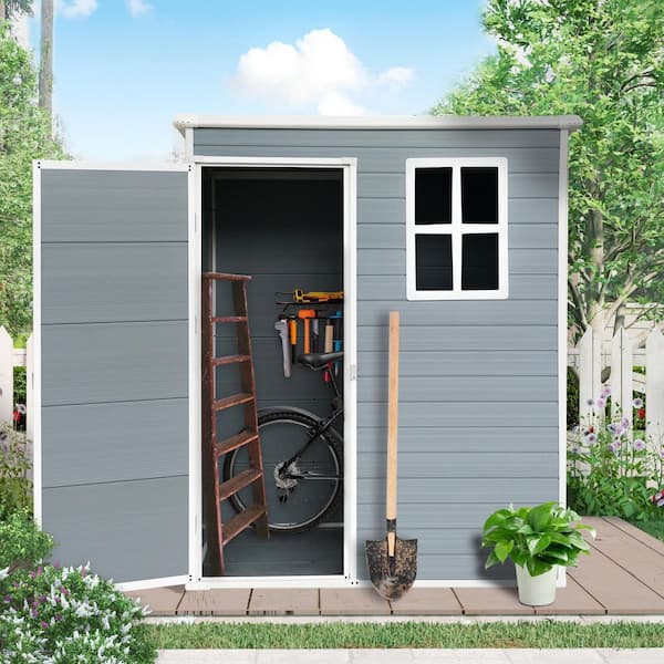 Outdoor Storage Shed 3 ft. W x 5 ft. D Resin Shed with Floor and Window Gray (15 sq. ft. )