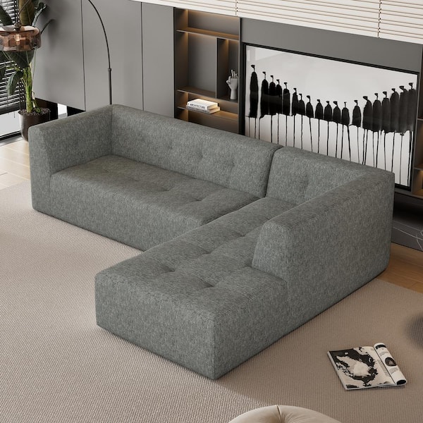 Harper & Bright Designs 112 in. Flared Arm Chenille Modular Modern Minimalist Sectional Sofa in Light Gray, No Assembly Required