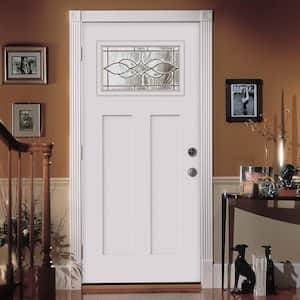 36 in. x 80 in. Primed Right-Hand 1-Lite Craftsman Carillon Fiberglass Prehung Front Door with Brickmould