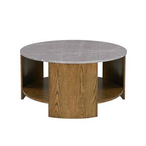 Keegan 36 in. Oak/Marble Round MDF Coffee Table