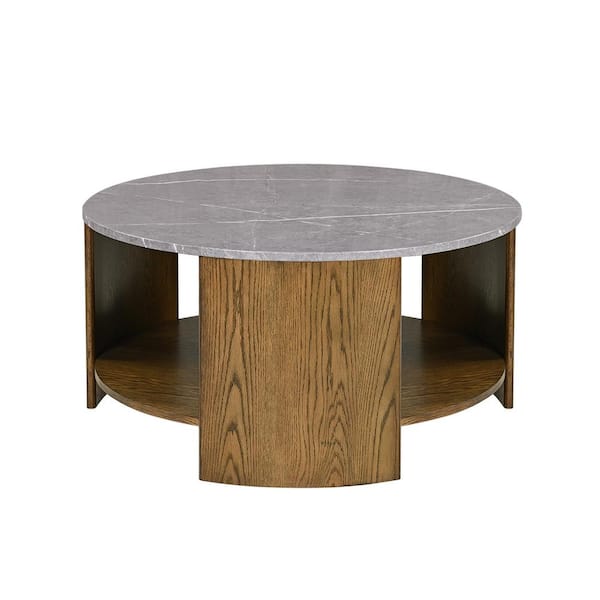 Keegan 36 in. Oak/Marble Round MDF Coffee Table