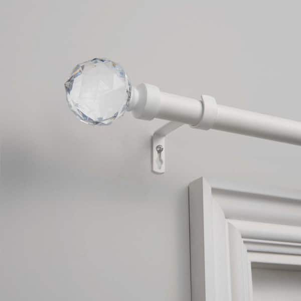 Crystal Ball 84 in. - 160 in. Adjustable Length Single Indoor Curtain Rod Kit in Matte White with Round Finial