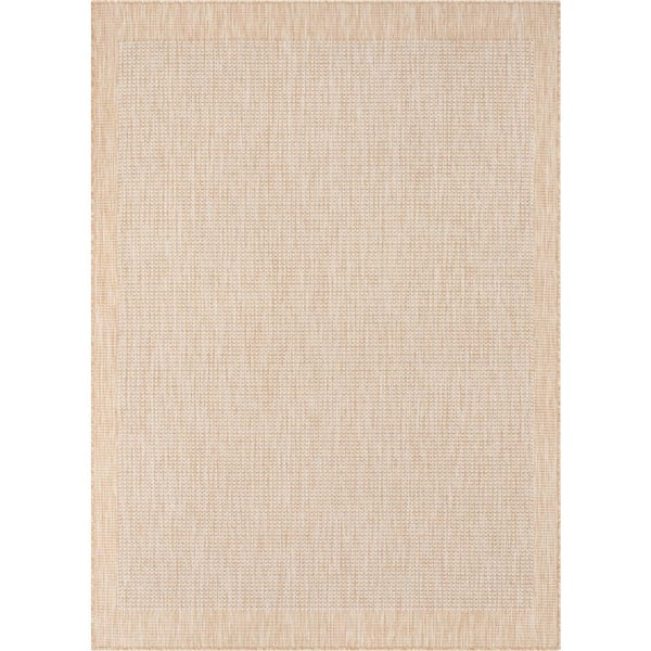 Medusa Odin Solid and Striped Border Ivory 5 ft. 3 in. x 7 ft. 3 in. Flatweave Indoor/Outdoor Area Rug